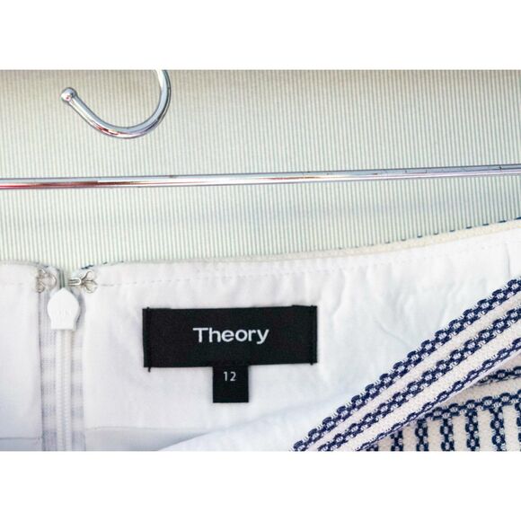 Theory Virgin Wool High Waist Mini Blue and White Sayre Striped A-Line Skirt 12 - Picture 3 of 11